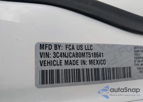 2021 Jeep Compass Sport Fwd из США, поврежденный, VIN 3C4NJCAB0MT518641